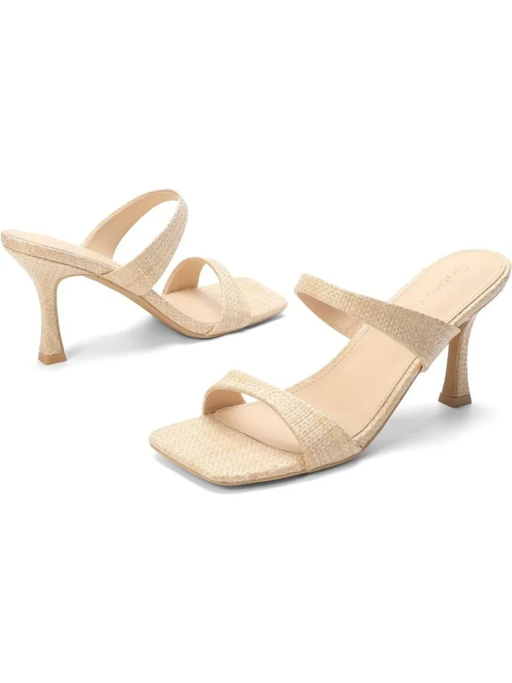 Women's Raffia Two Straps Kitten Heels Stiletto Heel Square Open Toe Slip On